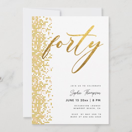 白金ゴールド幾何学模様エレガントグリッター40歳の誕生日 招待状 (正面)