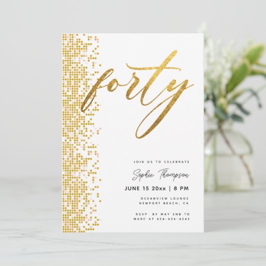 白金ゴールド幾何学模様エレガントグリッター40歳の誕生日 招待状 (スタンド正面)