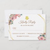 白金ゴールド幾何学的フローラ中国のリース結婚 出欠カード (正面)