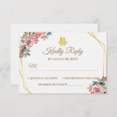 白金ゴールド幾何学的フローラ中国のリース結婚 出欠カード (正面/裏面)