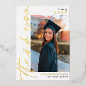 白金ゴールド書道写真卒業ありがとう 箔招待状 (正面)