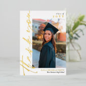 白金ゴールド書道写真卒業ありがとう 箔招待状 (立ち正面)