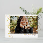 白金ゴールド書道写真卒業 箔招待状 (立ち正面)