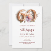 白金ゴールド桃フローラ60歳の誕生日 招待状 (正面)
