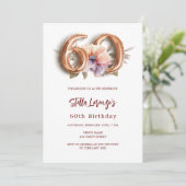 白金ゴールド桃フローラ60歳の誕生日 招待状 (スタンド正面)