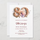 白金ゴールド桃フローラ80歳の誕生日 招待状 (正面)