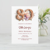 白金ゴールド桃フローラ80歳の誕生日 招待状 (スタンド正面)