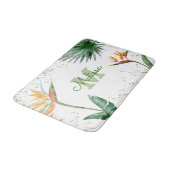 白金ゴールド熱帯フローラの葉モノグラム名 バスマット (アングル)