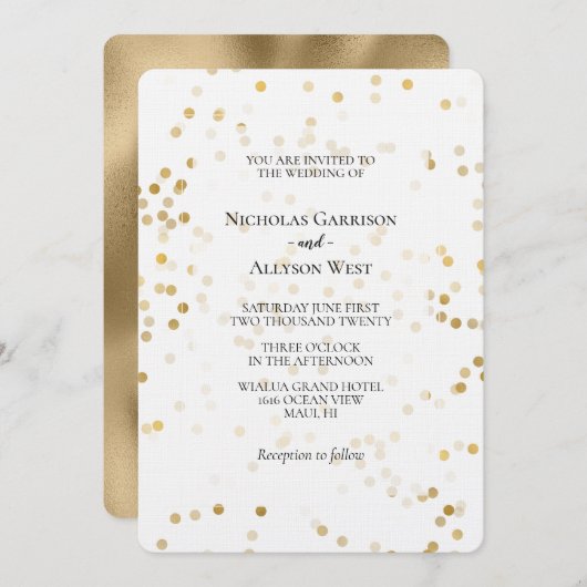 白金ゴールド紙吹雪ド結婚ット 招待状 (正面/裏面)