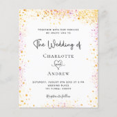 白金ゴールド結婚ピンクグリッター予算の招待 チラシ (正面)