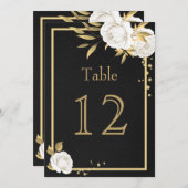 白金ゴールド花幾何学黒い表 招待状 (正面/裏面)