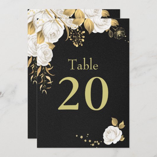 白金ゴールド花黒い表 招待状 (正面/裏面)