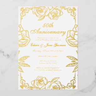 白金ローズガーデン 50周年結婚記念日 箔招待状