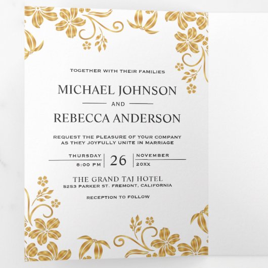 白金箔葉フローラ結婚ズ 三つ折り招待状 (内部最初)