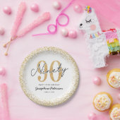 白金色の上品な90歳の誕生日パーティープレート ペーパープレート (パーティー)