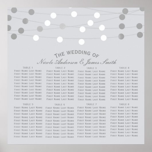白銀のストリングライトが現代的な結婚式の席を彩る ポスター (正面)