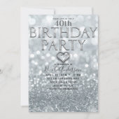 白銀のラメぼかしきらめくお誕生日パーティー 招待状 (正面)
