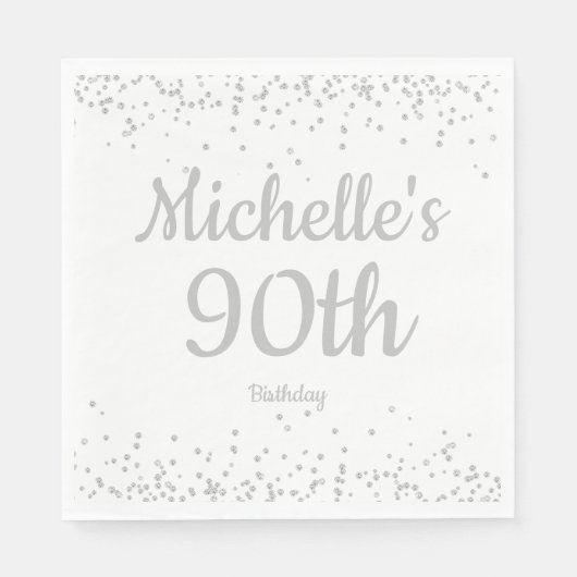 白銀のラメ 90歳の女性の誕生日 スタンダードランチョンナプキン (正面)