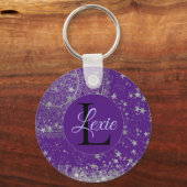 白銀の星が紫色に輝く蓮カスタム曼荼羅 キーホルダー (正面)