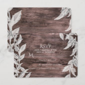 白銀の葉と素朴な木の秋のエレガントなRSVP 出欠カード (正面/裏面)