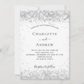 白銀の輝きに満ちたエレガントな結婚式 招待状 (正面)