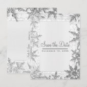 白銀の雪の結晶が舞うSave the Date 案内ポストカード (正面/裏面)