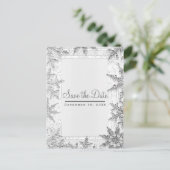 白銀の雪の結晶が舞うSave the Date 案内ポストカード (スタンド正面)