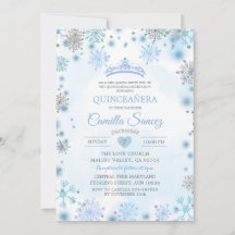 白銀の雪の結晶クリスマス スイート16 誕生日招待状