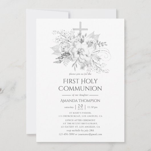 白銀ヴィンテージフローラ聖餐式 招待状 (正面)