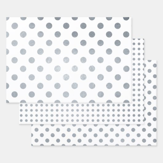 白銀水玉模様包装紙 箔ラッピングペーパーシート (セット)