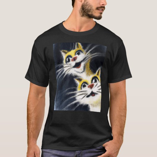 白間抜け猫2匹を子猫にする Tシャツ (正面)