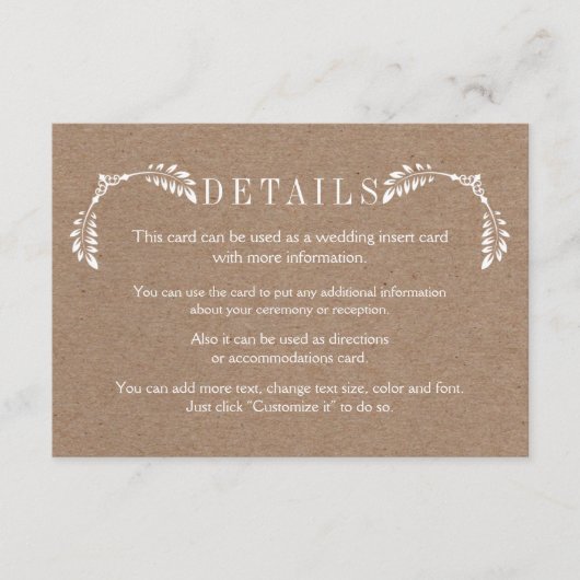 白離れ段ボール結婚の詳細挿入カード エンクロージャーカード (正面)