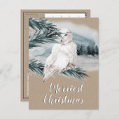 白雪フクロウブルースプルース枝の森の風景 ポストカード (正面/裏面)