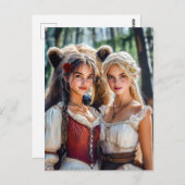 白雪姫とバラ赤とクマ ポストカード (正面/裏面)