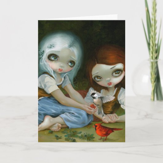 「白雪姫とバラ赤」グリーティングカード カード (正面)