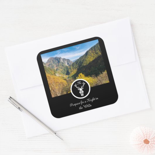 白雪杖シルエットモノグラム写真 スクエアシール (封筒)