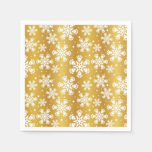 白雪片の金ゴールドと前部印刷パターン スタンダードカクテルナプキン (正面)