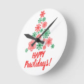 白雪片を印刷したクリスマスツリー ラウンド壁時計 (傾斜)