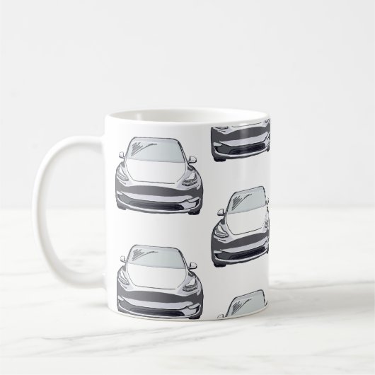 白電気自動車SUV車 コーヒーマグカップ (左)