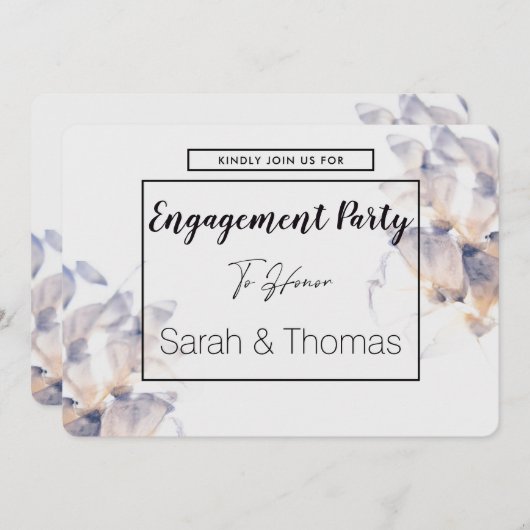 白青パテレフローラエレガント婚約 招待状 (正面/裏面)