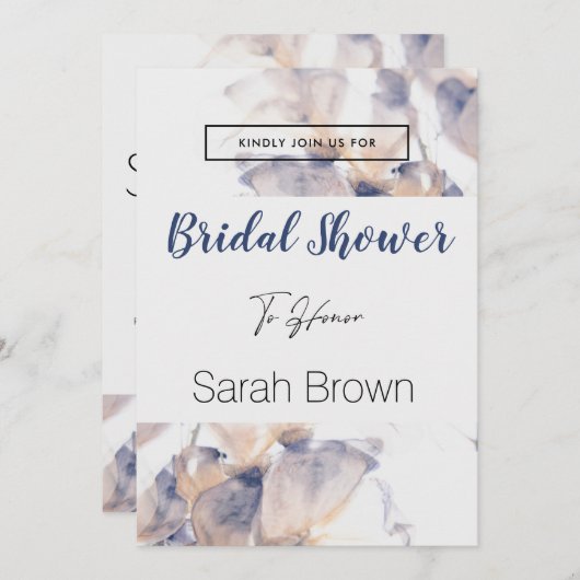 白青パテレ花エレガントブライダルシャワー 招待状 (正面/裏面)