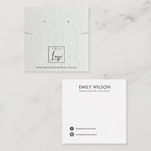 白革テクスチャネックレスの装飾表示装置 スクエア名刺 (正面/裏面)