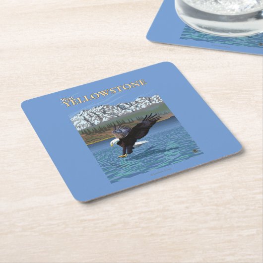 白頭鷲のダイビング-西のイエローストーン、MT スクエアペーパーコースター (アングル)