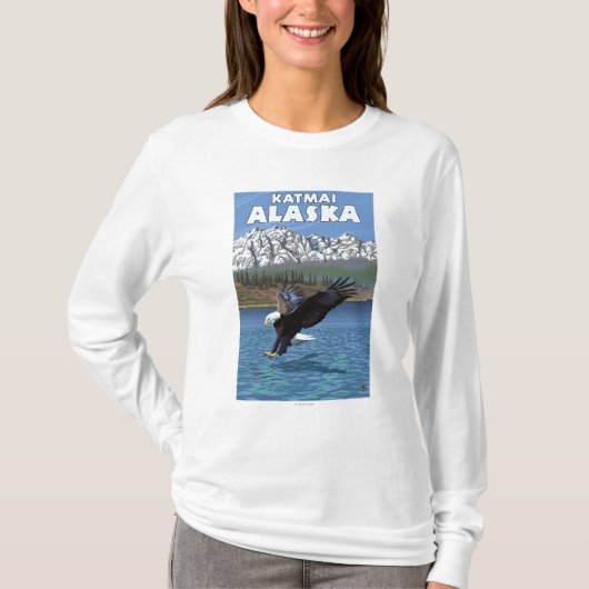 白頭鷲のダイビング- Katmai、アラスカ Tシャツ (正面)