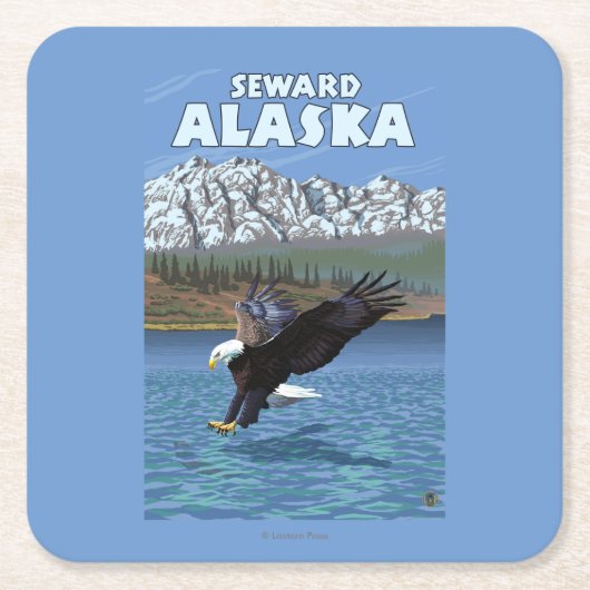 白頭鷲のダイビング- Seward、アラスカ スクエアペーパーコースター (正面)