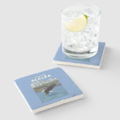 白頭鷲のダイビング- Seward、アラスカ ストーンコースター (横)