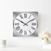 白顔/メタリック背景ローマ数字 スクエア壁時計 (ホーム)