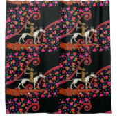 白風変わりい犬に乗る中世の悪いウサギ シャワーカーテン (正面)