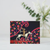 白風変わりい犬に乗る中世の悪いウサギ シーズンポストカード (スタンド正面)