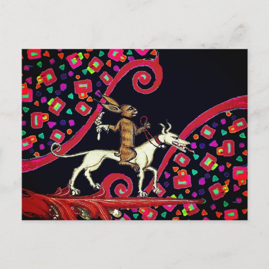 白風変わりい犬に乗る中世の悪いウサギ シーズンポストカード (正面)